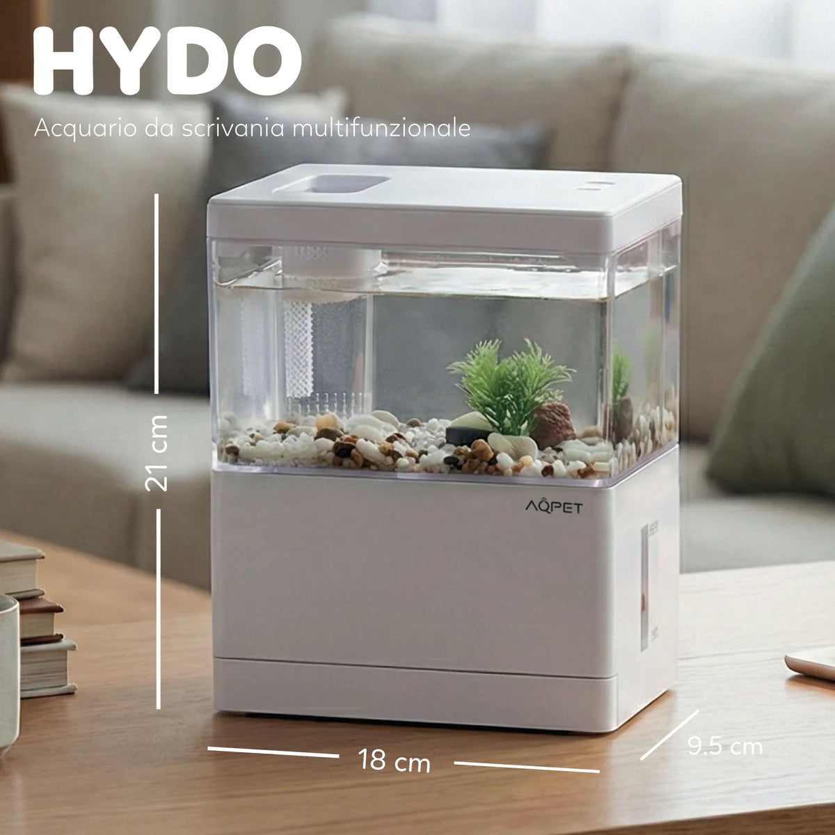 AQPet Hydo Mini Acquario da Scrivania con LED, Filtro e Dock Station | Animal Instinct Roma