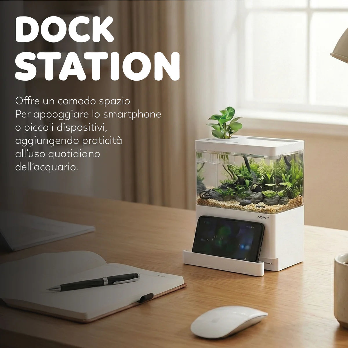 AQPet Hydo Mini Acquario da Scrivania con LED, Filtro e Dock Station | Animal Instinct Roma